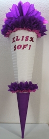 Schultüte Zuckertüte Rohling zum selbst verzieren Rohling 70 75 80 85 90 100 cm / 1m für Mädchen HANDARBEIT pink lila weiß - Handarbeit kaufen