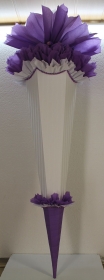 Schultüte Zuckertüte Rohling zum selbst verzieren Rohling 70 75 80 85 90 100 cm / 1m für Mädchen HANDARBEIT weiß lila - Handarbeit kaufen