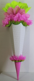 Schultüte Zuckertüte Rohling zum selbst verzieren Rohling 70 75 80 85 90 100 cm / 1m für Mädchen HANDARBEIT weiß rosa hellgrün - Handarbeit kaufen