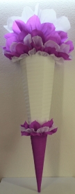 Schultüte Zuckertüte Rohling zum selbst verzieren Rohling 70 75 80 85 90 100 cm / 1m für Mädchen HANDARBEIT lila weiß - Handarbeit kaufen