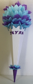 Schultüte Zuckertüte Rohling zum selbst verzieren Rohling 70 75 80 85 90 100 cm / 1m für Mädchen HANDARBEIT hellblau türkis lila weiß - Handarbeit kaufen