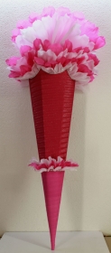 Schultüte Zuckertüte Rohling zum selbst verzieren Rohling 70 75 80 85 90 100 cm / 1m für Mädchen HANDARBEIT pink weiß - Handarbeit kaufen
