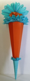 Schultüte Zuckertüte Rohling zum selbst verzieren Rohling 70 75 80 85 90 100 cm / 1m für Mädchen HANDARBEIT orange türkis - Handarbeit kaufen