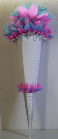 Schultüte Zuckertüte Rohling zum selbst verzieren Rohling 70 75 80 85 90 100 cm / 1m für Mädchen HANDARBEIT rosa hellblau silber weiß - Handarbeit kaufen