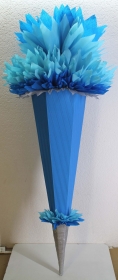 Schultüte Zuckertüte Rohling zum selbst verzieren Rohling 70 75 80 85 90 100 cm / 1m für Jungen HANDARBEIT blau hellblau silber - Handarbeit kaufen