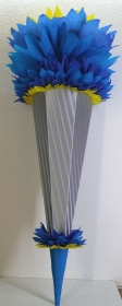 Schultüte Zuckertüte Rohling zum selbst verzieren Rohling 70 75 80 85 90 100 cm / 1m für Jungen HANDARBEIT gelb blau silber - Handarbeit kaufen