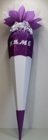 Schultüte Zuckertüte GLITZER Rohling zum selbst verzieren Rohling 70 75 80 85 90 100 cm für Mädchen HANDARBEIT lila weiß - Handarbeit kaufen