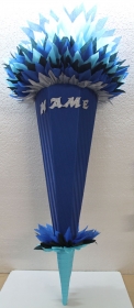 Schultüte Zuckertüte Rohling zum selbst verzieren Rohling 70 75 80 85 90 100 cm / 1m für Jungen HANDARBEIT blau dunkelblau silber hellblau - Handarbeit kaufen