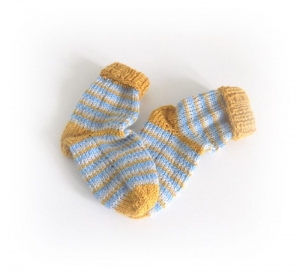 Babysocken gestrickt Größe 17/18 gestreift hellblau grau curry Ringelsocken Streifensocken Wollsocken - Handarbeit kaufen