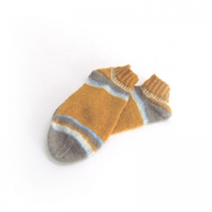 Füßlinge Socken gestrickt Größe 40 hellgrau senfgelb hellblau weiß mit kurzem Bündchen
