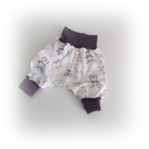  Pumphose Pinguin Gr. 50-62 Baby Hose aus Jersey in cremeweiß lila