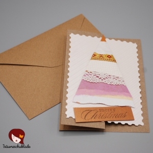 3D selbstgebastelte Weihnachtskarte mit Briefumschlag, gefalzt, Tannenbaum Motiv, verschiedene Materialien - Handarbeit kaufen