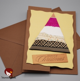 3D selbstgebastelte Weihnachtskarte mit Briefumschlag, gefalzt, Tannenbaum Motiv, verschiedene Materialien - Handarbeit kaufen