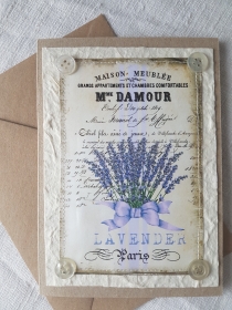 Vintage Klappkarte Grußkarte Lavendel