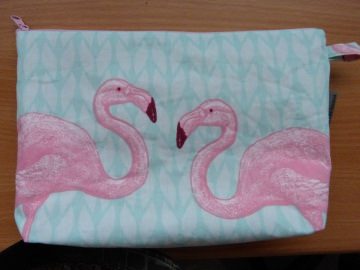 Kulturtasche aus Baumwollstoff  Flamingo rosa - Handarbeit kaufen