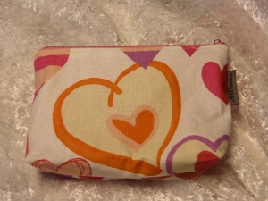 Kleine Kosmetiktasche aus Baumwollstoff rosa Herzen  - Handarbeit kaufen