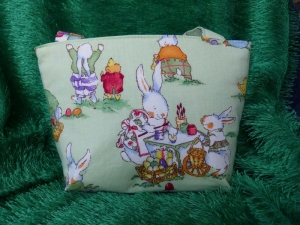 Ostertasche - kleine Einkaufstasche grün mit süßen Hasenmotiven  - Handarbeit kaufen