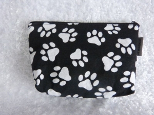 Kleine Kosmetiktasche Krimskramstasche aus Baumwollstoff schwarz mit Hundepfoten - Handarbeit kaufen