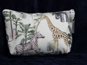 Kleine Kosmetiktasche aus Baumwollstoff  Safari Elefant, Giraffe und Zebra 
