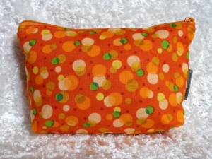 Kleine Kosmetiktasche Krimskramstasche aus Baumwollstoff orangerot mit verschiedenen Kreisen