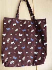 Wendetasche Einkaufstasche Baumwolltasche braun mit kleinen Katzen  - Handarbeit kaufen