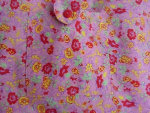 Einkaufstasche aus Baumwolle zusammenfaltbar - rosa mit Blümchen in rot und gelb - Handarbeit kaufen