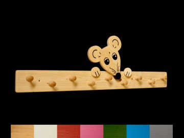 Kindergarderobe Maus mit Wunschfarbe (Leiste lackiert) Holz Garderobe mit 9 Haken - Handarbeit kaufen