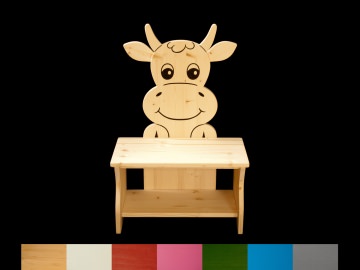 Kinderbank Kuh mit Wunschfarbe auf Sitzfläche + Schuhablage (Kindersitzbank aus Holz, Schuhbank, Sitzbank für Kinder)