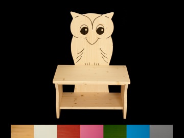 Kinderbank Eule mit Wunschfarbe auf Sitzfläche + Schuhablage (Kindersitzbank aus Holz, Schuhbank, Sitzbank für Kinder)
