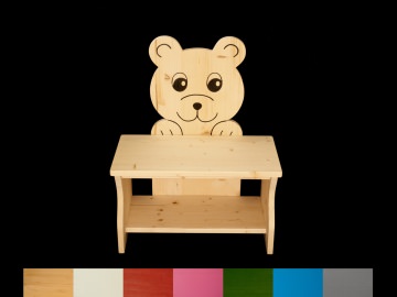 Kinderbank Bär mit Wunschfarbe auf Sitzfläche + Schuhablage (Kindersitzbank aus Holz, Schuhbank, Sitzbank für Kinder)