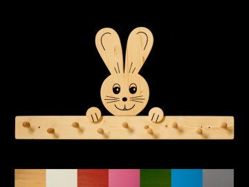 Kindergarderobe Hase mit Wunschfarbe (komplett lackiert) Holz Garderobe mit 9 Haken