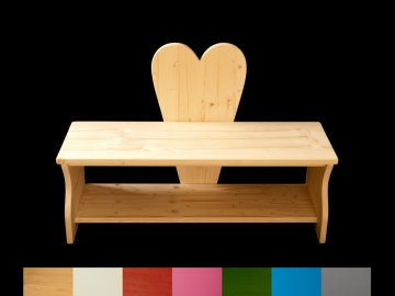Herzbank Kindersitzbank Herz mit Wunschfarbe auf Sitzfläche + Schuhablage (Kinderbank aus Holz, Schuhbank, Sitzbank für Kinder)