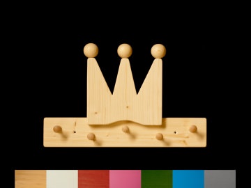Kindergarderobe Krone mit Wunschfarbe (komplett lackiert) Holz Kindergarderobe Krone mit 5 Haken