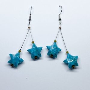 Origami Ohrringe Sterne Hängeohrringe Edelstahl, Handgemacht aus Origami Papier, Erhältlich in Chirurgenstahl Titan Hypoallergen Clips