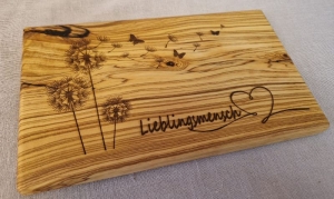 Olivenholz Frühstücksbrett Schneidebrett Gravur Pusteblume  Lieblingsmensch Holz Brett Geschenk  
