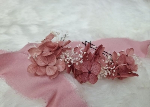 Haarschmuck 3 x Haarnadel Konserviertes Schleierkraut Hortensien Altrosa Rosa Trockenblumen Boho Hochzeit Brautschmuck Blumen  