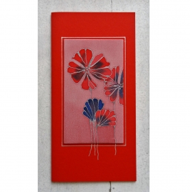 Grußkarte ohne Anlass, Seidenmalerei rote und blaue Blumen, für Frauen, für Männer