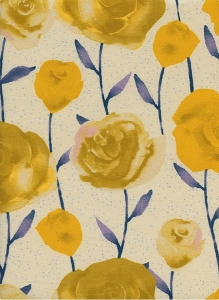 Baumwollstoff mit Rosen // Cotton and Steel Firelight Roses Yellow // Japanische Baumwolle Meterware // gelb beige blau
