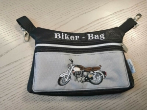 T-GT0007 Gürteltasche Sidebag Hüfttasche Hipbag kunstleder schwarz/grau Gr. L Biker Bag