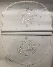 Weihnachts Tischdecke - 110 x 40 cm - Farben: weiß / silber  - HANDARBEIT