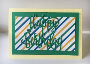 Glückwunschkarte zum Geburtstag mit Grusstext  in Handarbeit gefertigt aus Karton in Grün,Gelb,Blau - Handarbeit kaufen