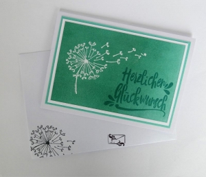 Stampin'Up! Jade farbene Grußkarte mit Pusteblume und Grußtext Pastell Handarbeit  - Handarbeit kaufen