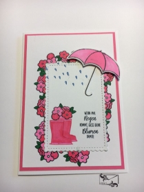 Bunte 3D Grußkarte/ Motivationskarte mit Regenschirm & Gummistiefeln/ Stampin up! Handarbeit - Handarbeit kaufen