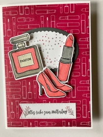  3D ♡ Muttertagskarte ♡ mit Parfüm, Lippenstift & High Heels und Grusstext Handgefertigt mit Stampin'Up Produkten - Handarbeit kaufen