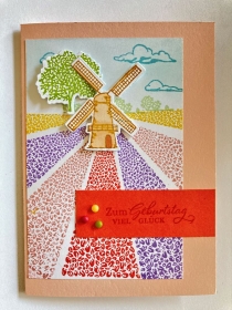  3D ♡ Geburtstagskarte ♡ mit Tulpen, Windmühle und Grusstext Handgefertigt mit Stampin'Up Produkten  - Handarbeit kaufen