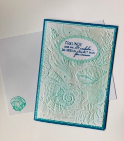 Freundschaftskarte Grußkarte mit 3D Muscheln in Grün/Blau - Handarbeit kaufen