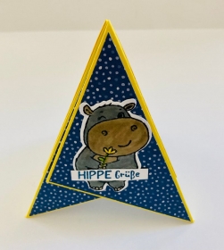 Dreieckige Pop-up Grußkarte Geburtstagskarte mit Hippo - Nilpferd Handarbeit Stampin’Up - Handarbeit kaufen
