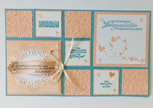 Aufwendige Hochzeitskarte Hellblau/Rosa Handarbeit Stampin’Up! - Handarbeit kaufen