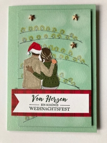  Weihnachtskarten mit Familie, Tannen, Lichterketten Stampin’Up Handarbeit Unikat