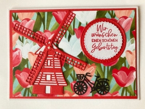 Geburtstagskarte Holland Fans Handarbeit Tulpen Windmühle
